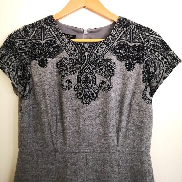 NWOT Talbots Wool Fit & Flare Paisley Print Pleated Cap Sleeve Dress Gray/Black - Picture 3 of 7